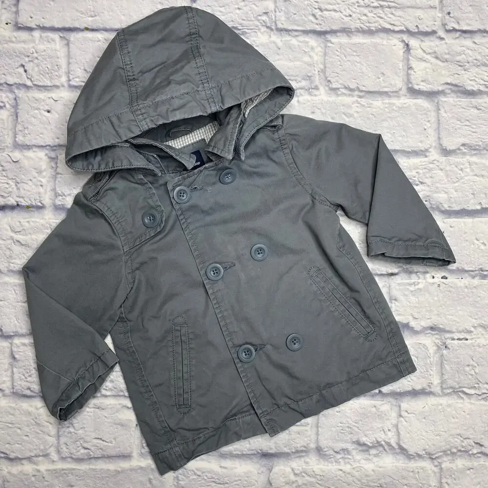 babyGap Hooded Trench Coat in a Grey Blue